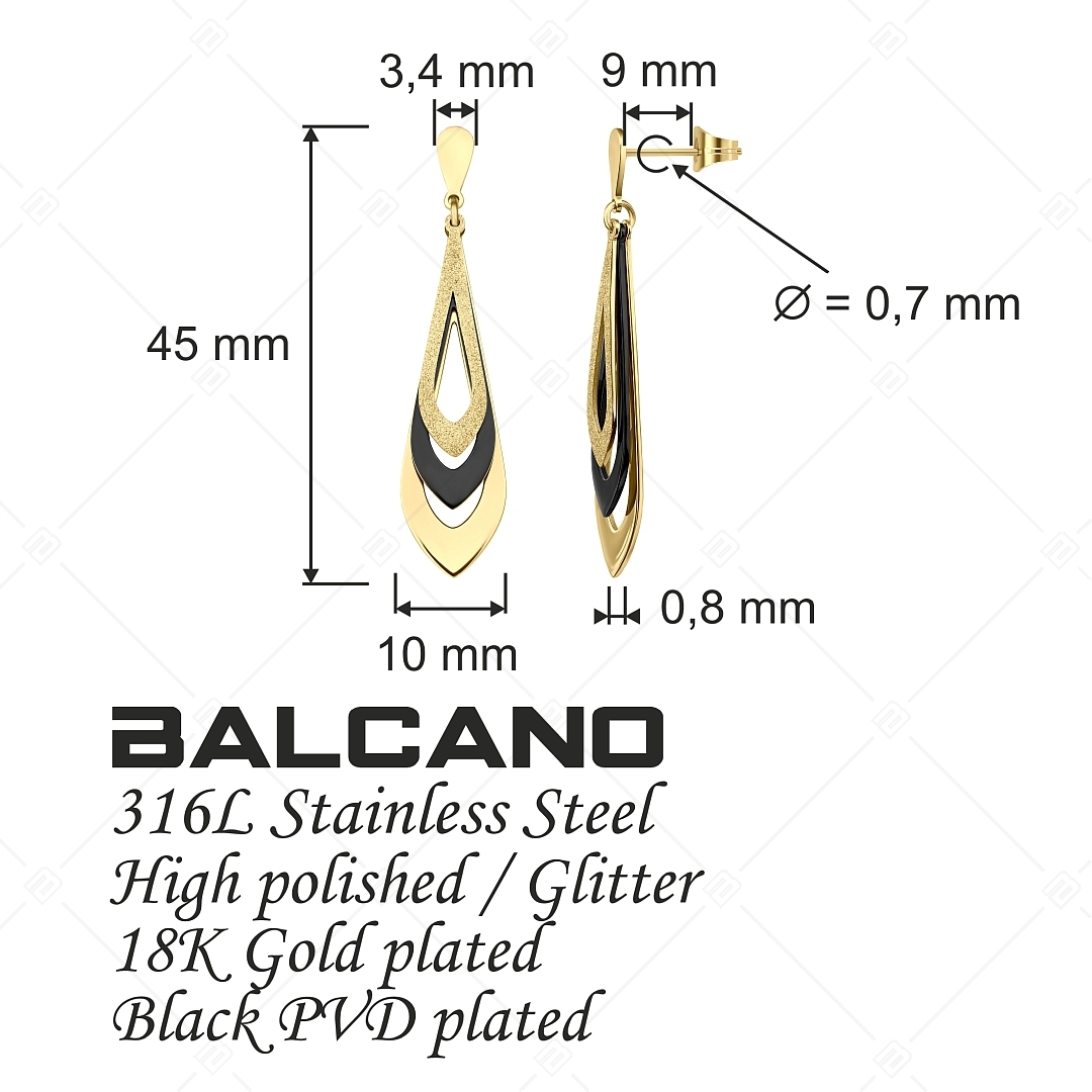 BALCANO - Sydney / Csepp alakú csüngő nemesacél fülbevaló 18K arany és fekete PVD bevonattal (141257BC88)