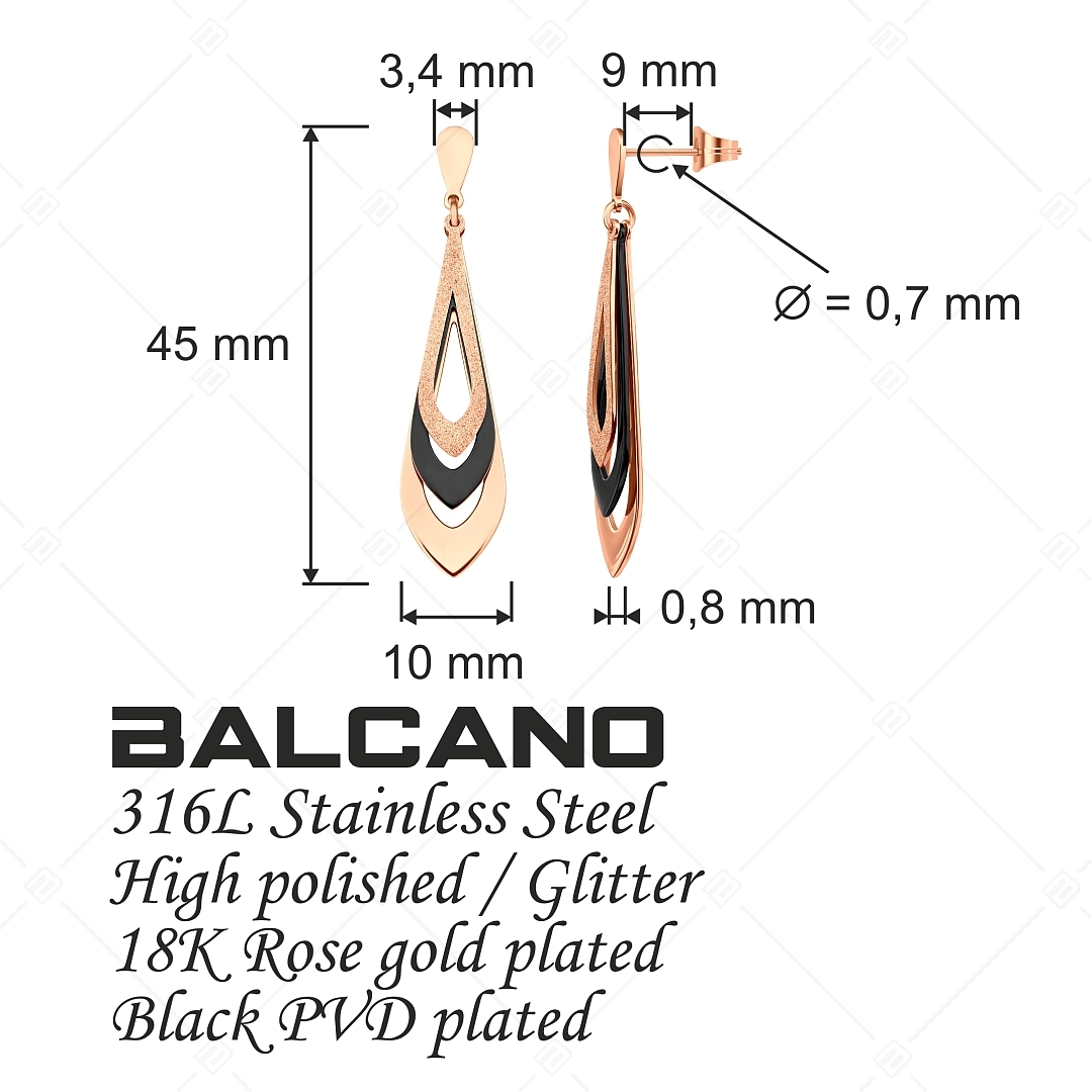 BALCANO - Sydney / Csepp alakú csüngő nemesacél fülbevaló 18K rozé arany és fekete PVD bevonattal (141257BC96)