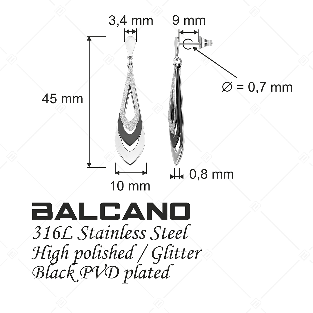 BALCANO - Sydney / Csepp alakú csüngő nemesacél fülbevaló magasfényű polírozással és fekete PVD bevonattal (141257BC97)
