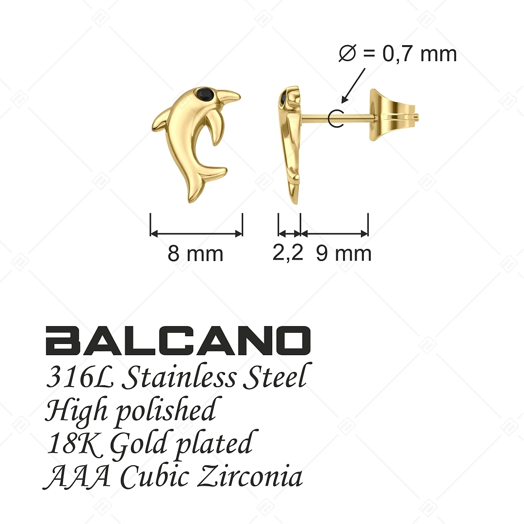BALCANO - Dolphin / Nemesacél fülbevaló cirkónia drágakövekkel és 18K arany bevonattal (141258BC88)