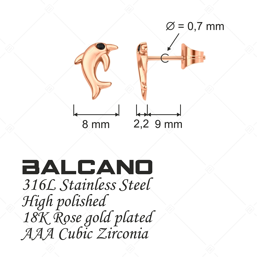 BALCANO - Dolphin / Nemesacél fülbevaló cirkónia drágakövekkel, 18K rozé arany bevonattal (141258BC96)