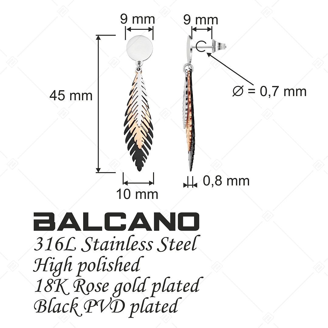 BALCANO - Pluma / Három színű madártoll alakú csüngő nemesacél fülbevaló (141259BC96)