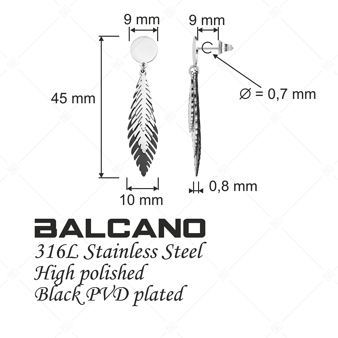 BALCANO - Pluma / Három színű madártoll alakú csüngő nemesacél fülbevaló (141259BC97)
