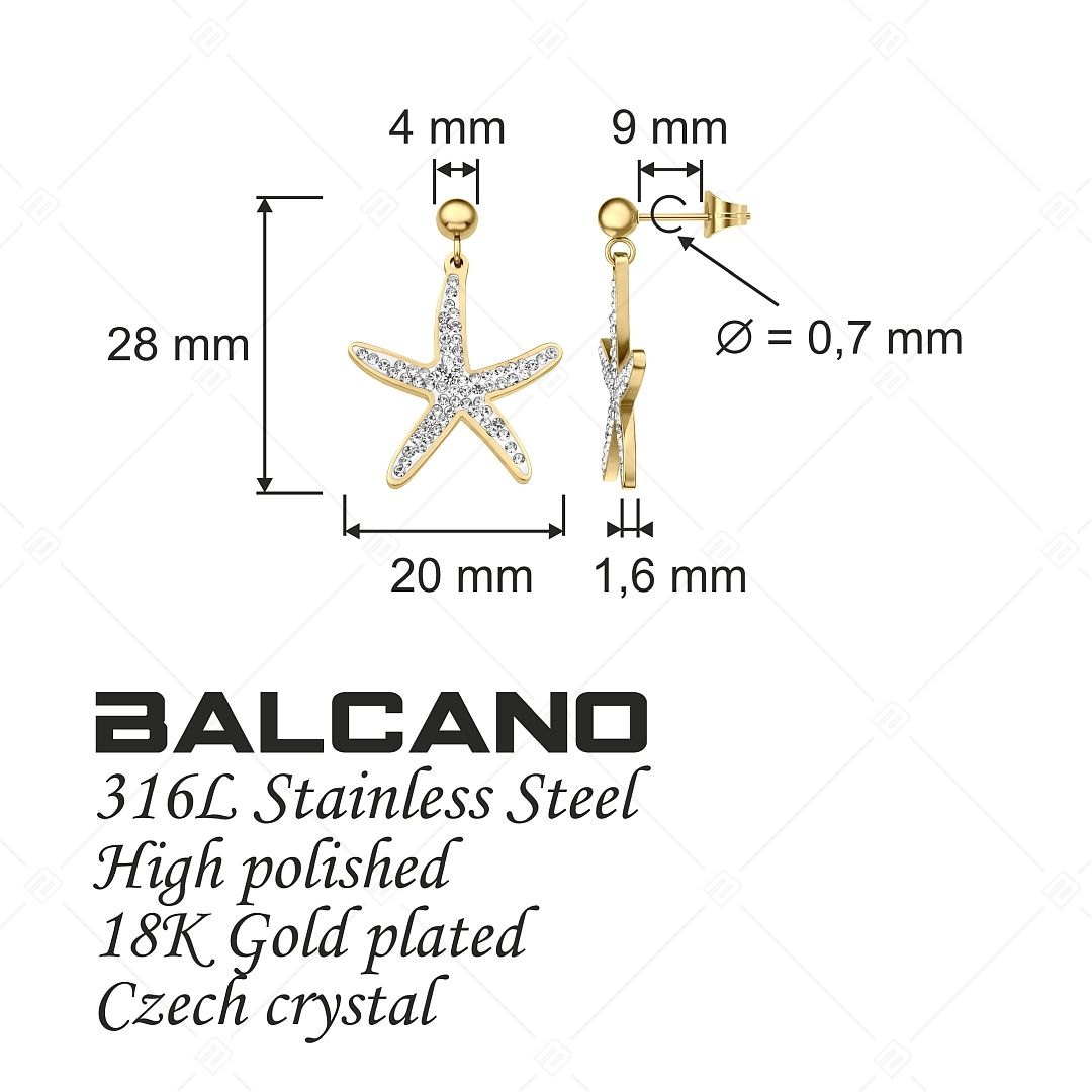BALCANO - Estelle / Tengeri csillag alakú csüngő nemesacél fülbevaló  kristályokkal és 18K arany bevonattal (141264BC88)