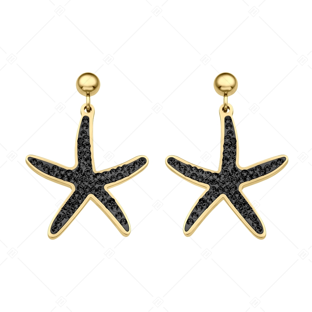 BALCANO - Estelle / Tengeri csillag alakú csüngő nemesacél fülbevaló fekete kristályokkal és 18K arany bevonattal (141265BC88)