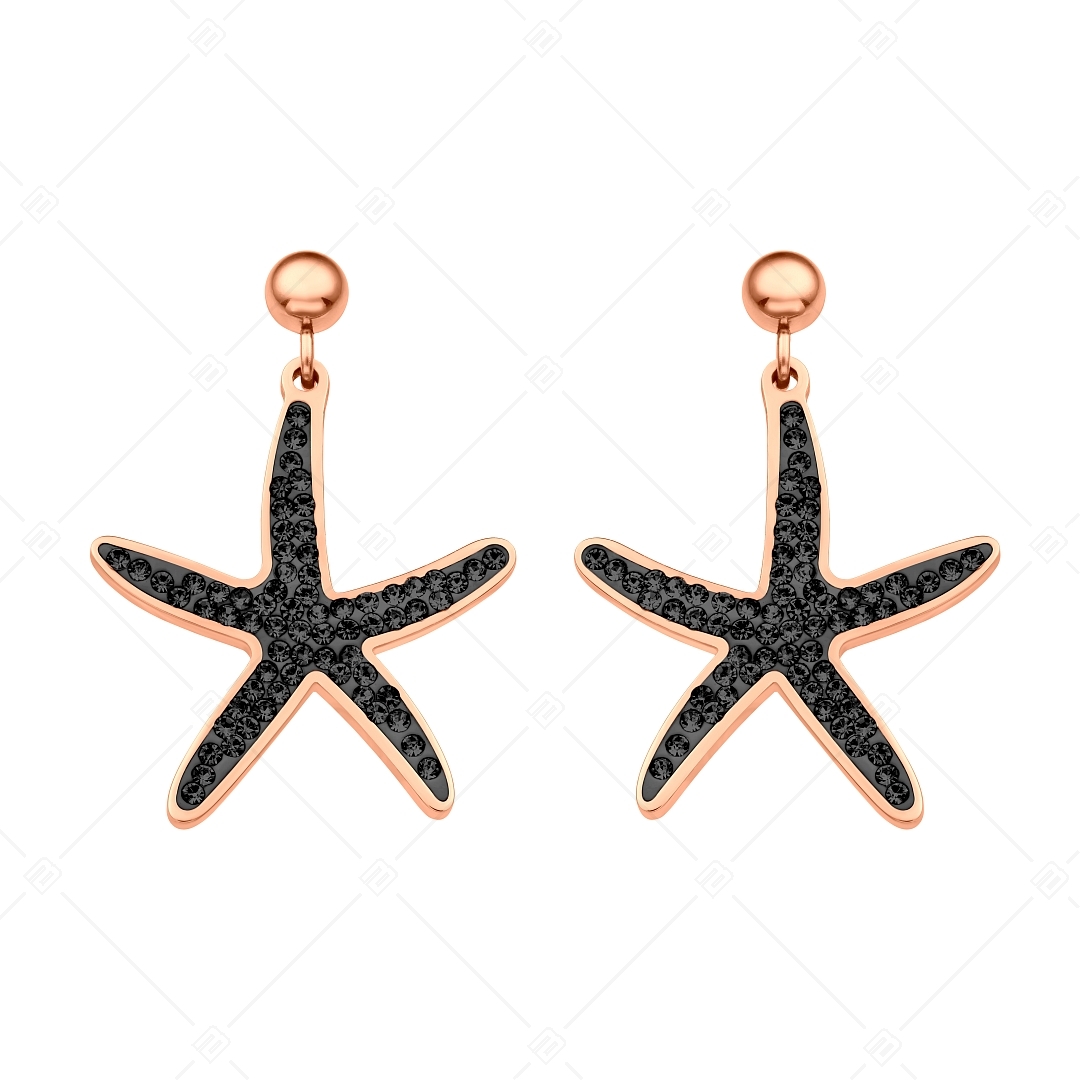 BALCANO - Estelle / Tengeri csillag alakú csüngő nemesacél fülbevaló fekete kristályokkal és 18K rozé arany bevonattal (141265BC96)