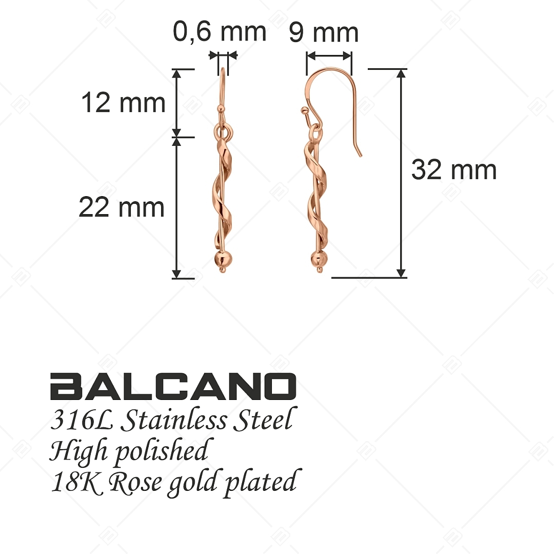 BALCANO - Stacy / Csavart formájú csüngő nemesacél fülbevaló 18K rozé arany bevonattal (141271BC96)