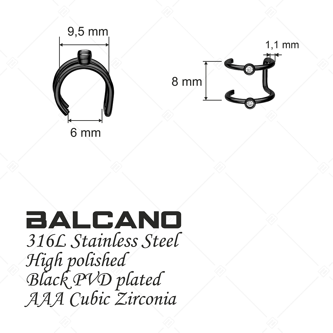 BALCANO - Rua / Dupla nemesacél fülgyűrű cirkónia drágakövekkel és fekete PVD bevonattal (141282BC11)