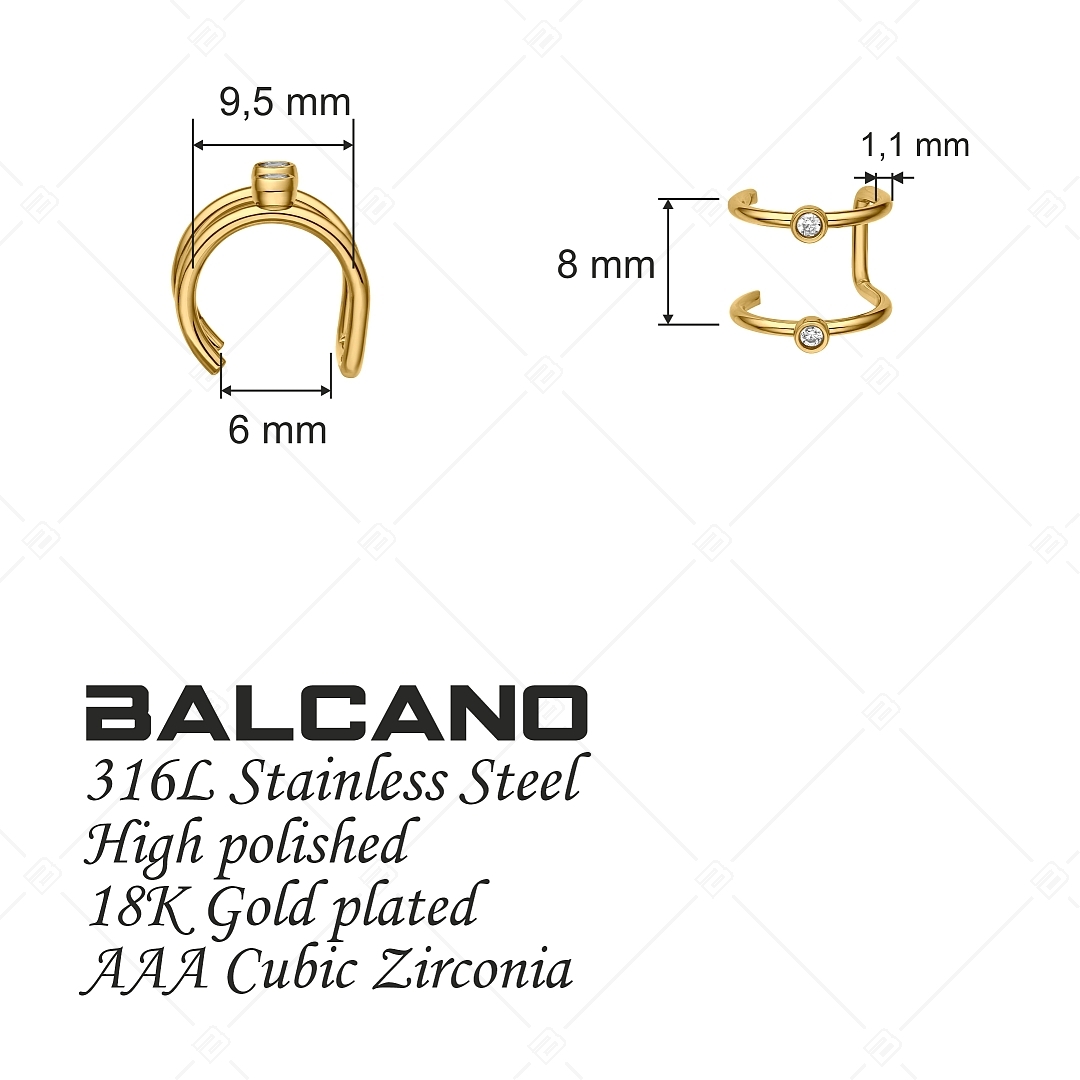 BALCANO - Rua / Dupla nemesacél fülgyűrű cirkónia drágakövekkel és 18K arany bevonattal (141282BC88)