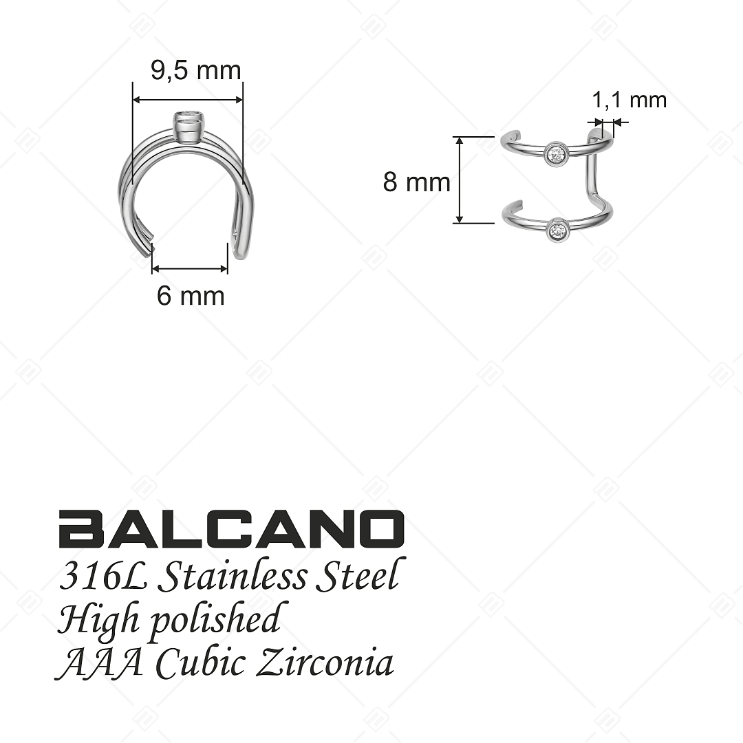 BALCANO - Rua / Dupla nemesacél fülgyűrű cirkónia drágakövekkel és magasfényű polírozással (141282BC97)