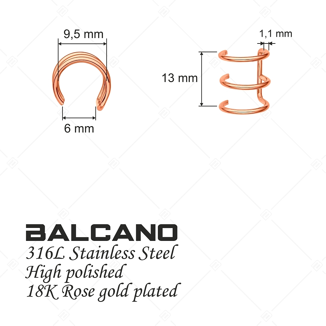 BALCANO - Toru / Tripla nemesacél fülgyűrű 18K rozé arany bevonattal (141283BC96)