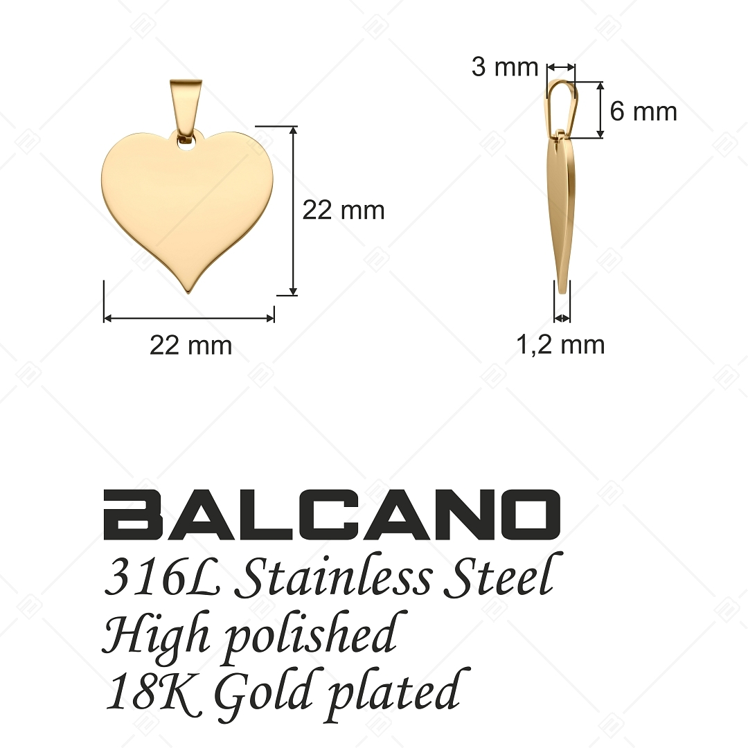BALCANO - Heart / Szív alakú gravírozható nemesacél medál 18K arany bevonattal (242102EG88)