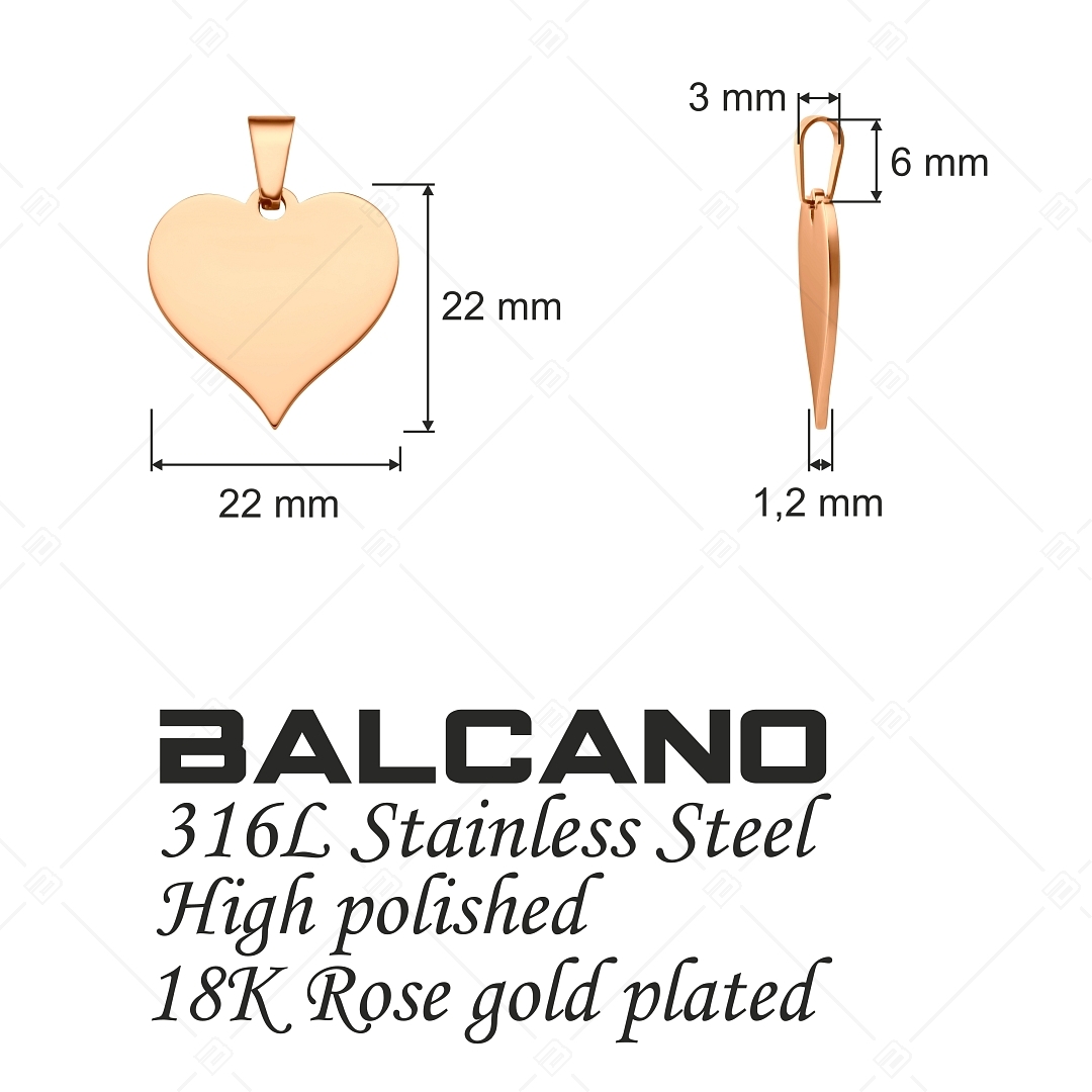 BALCANO - Heart / Szív alakú gravírozható nemesacél medál 18K rozé arany bevonattal (242102EG96)