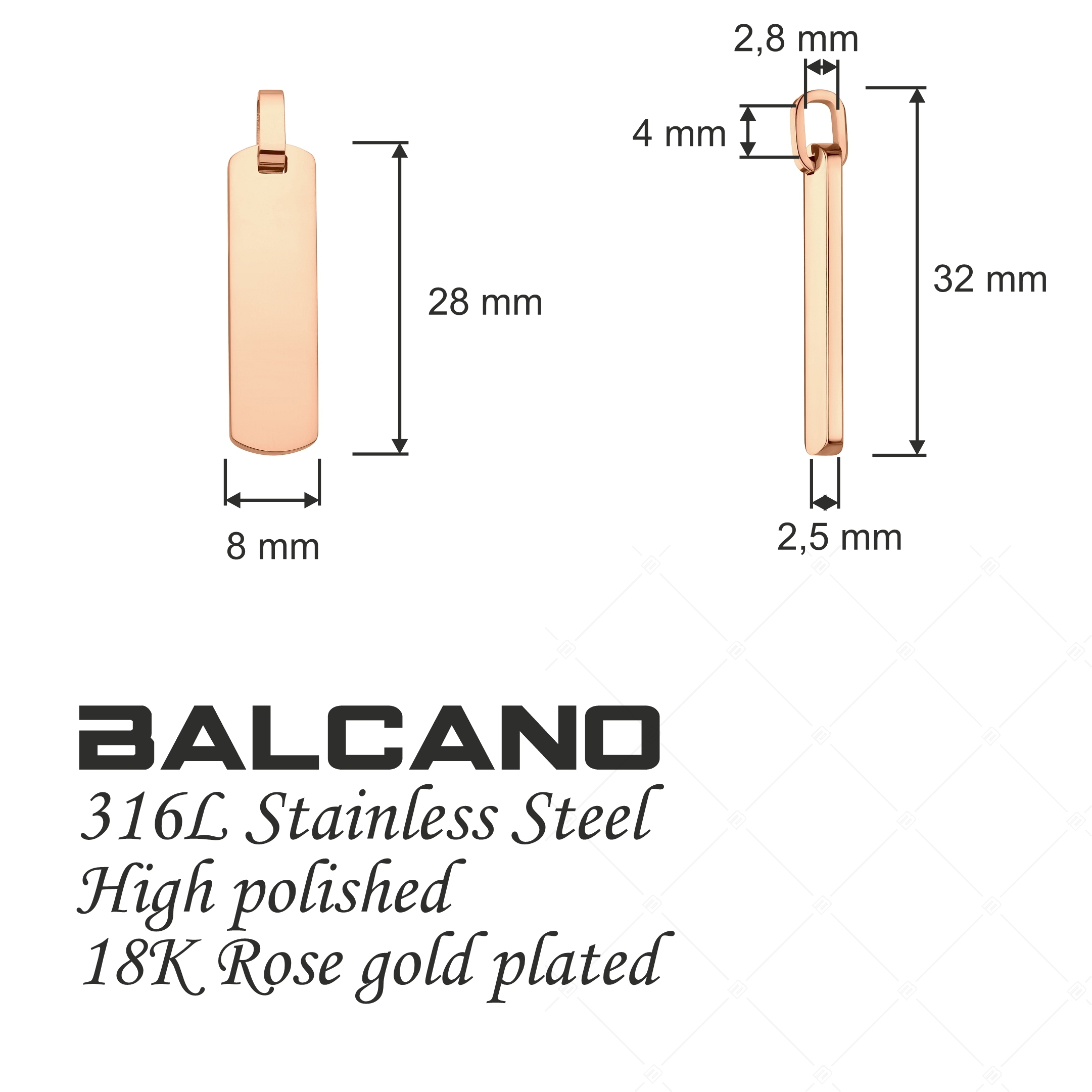 BALCANO - Steve / Gravírozható nemesacél medál 18K rozé arany bevonattal (242105BC96)