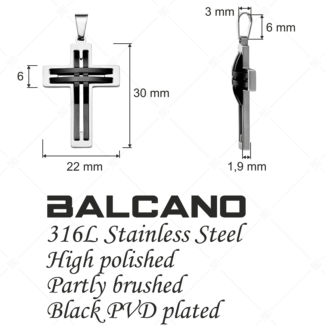 BALCANO - Sfonda / Áttört mintájú nemesacél kereszt medál fekete PVD bevonattal (242200BL11)