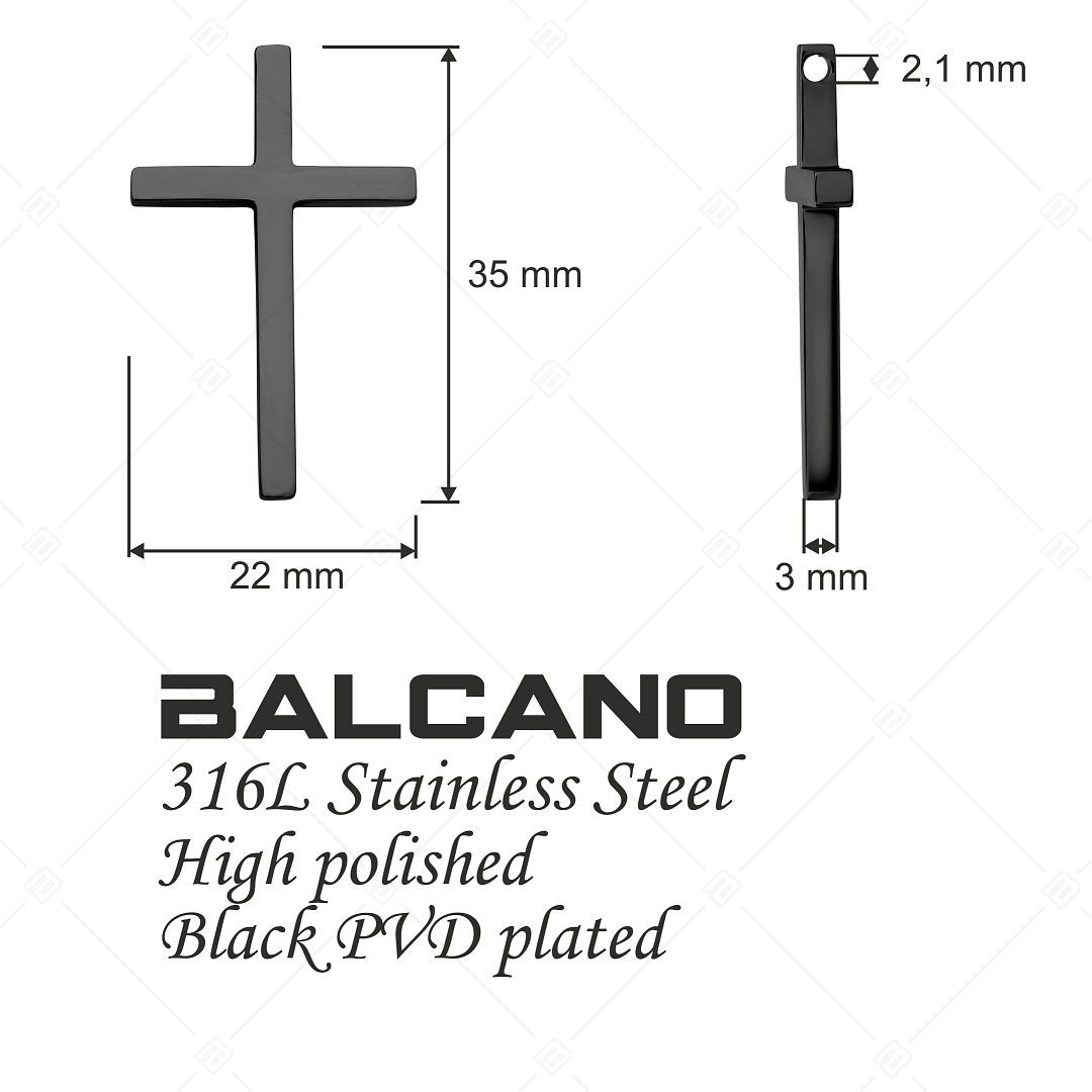 BALCANO - Tenuis / Nemesacél klasszikus kereszt alakú medál fekete PVD bevonattal (242205BL11)