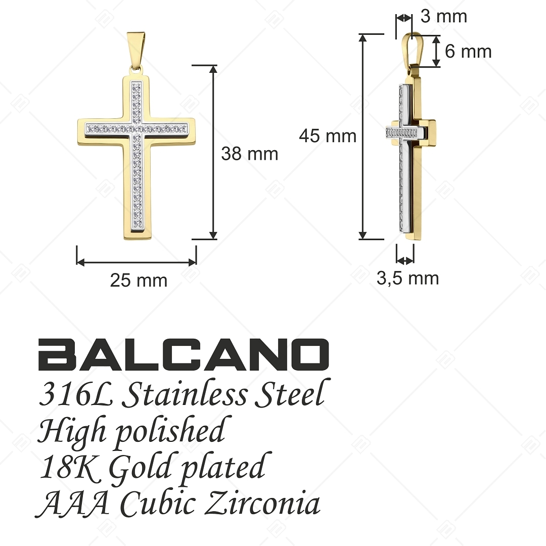 BALCANO - Crux / Kereszt alakú medál cirkónia drágakövekkel, 18K arany bevonattal (242212BC88)