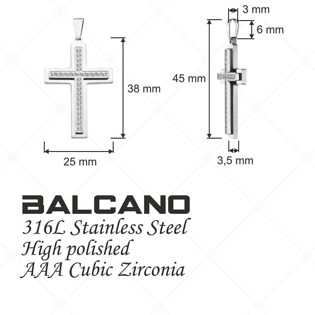 BALCANO - Crux / Kereszt alakú medál cirkónia drágakövekkel, magasfényű polírozással (242212BC97)
