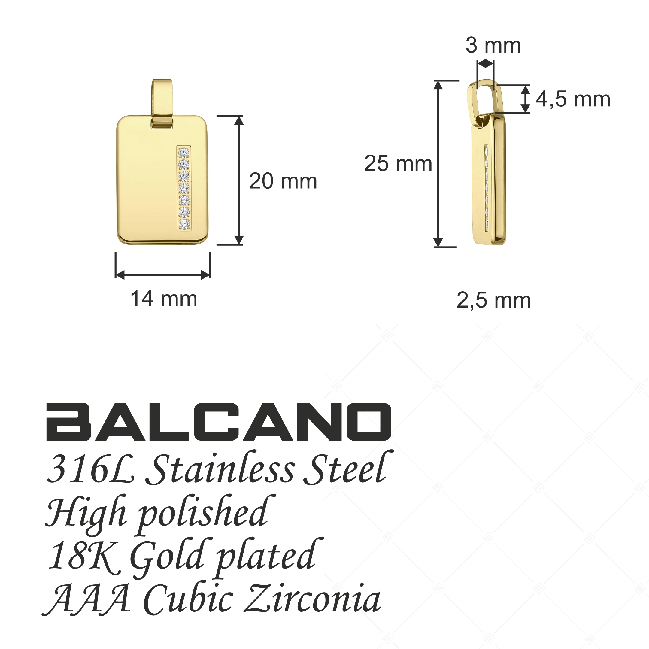 BALCANO - Brick / Téglalap alakú medál, cirkónia drágakövekkel, 18K arany bevonattal (242213BC88)