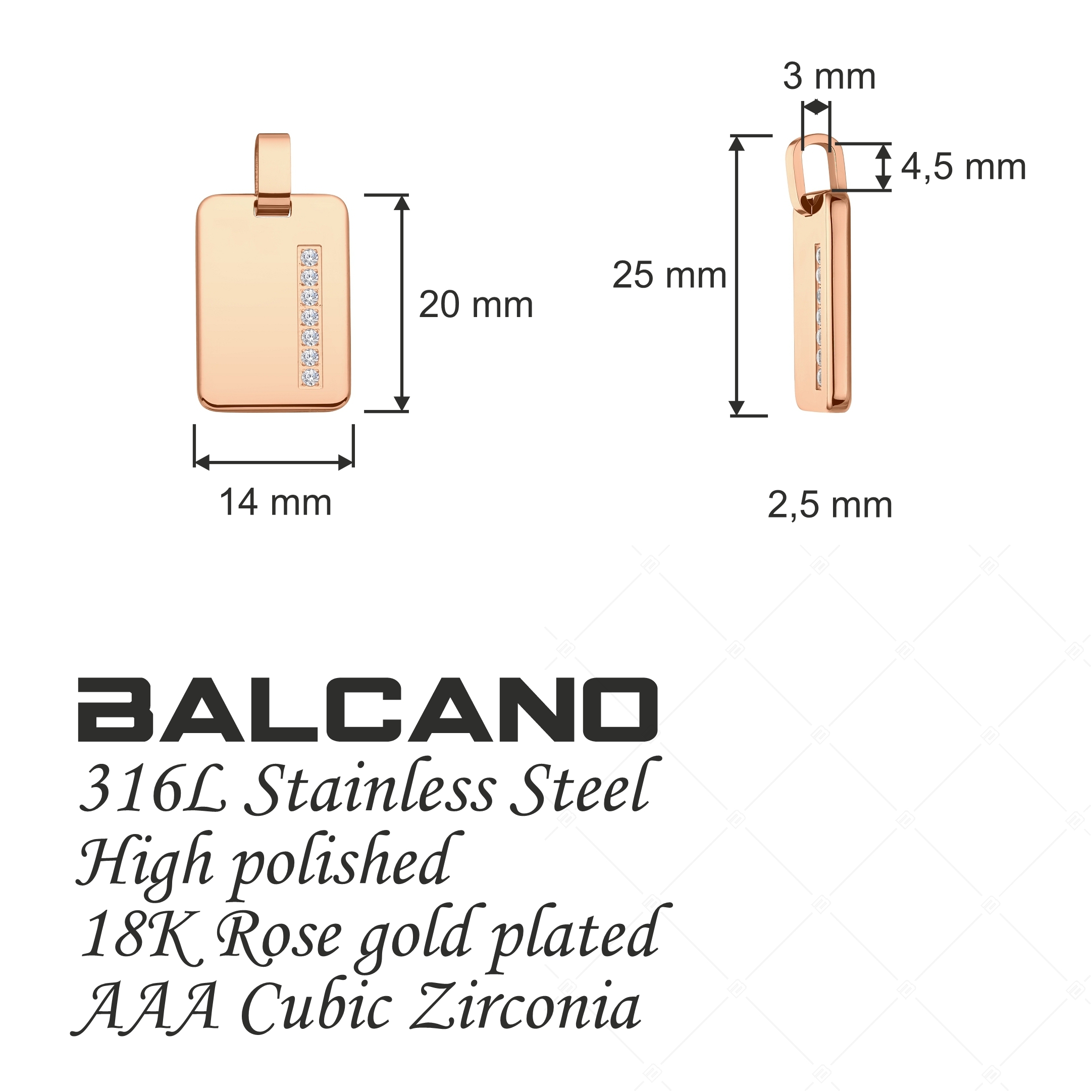 BALCANO - Brick / Téglalap alakú medál, cirkónia drágakövekkel, 18K rozé arany bevonattal (242213BC96)