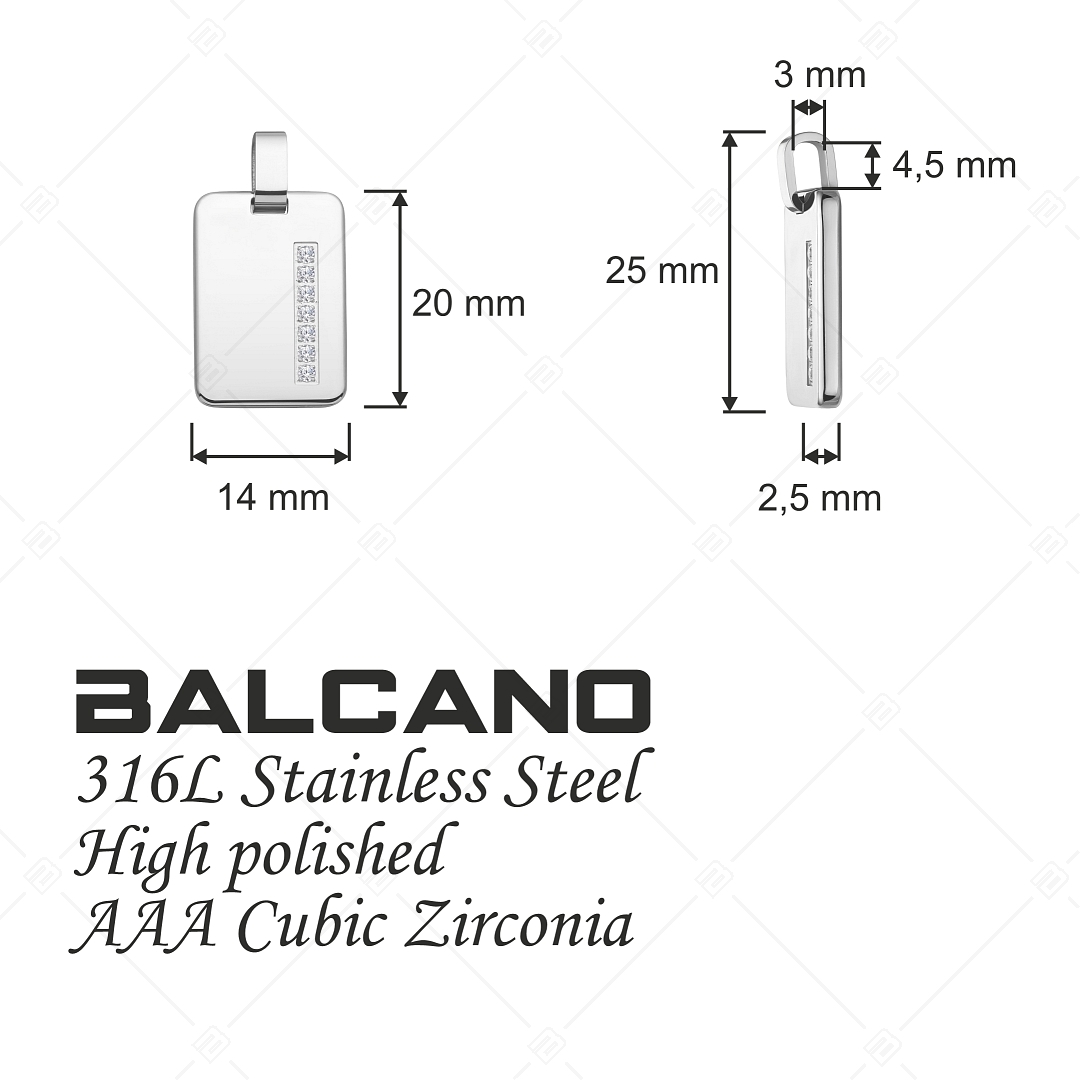 BALCANO - Brick / Téglalap alakú medál, cirkónia drágakövekkel, magasfényű polírozással (242213BC97)