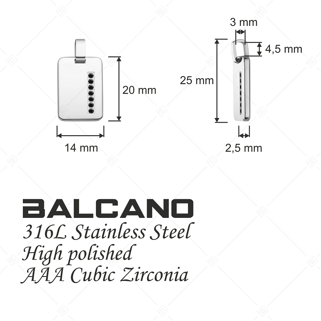 BALCANO - Brick / Téglalap alakú medál, fekete cirkónia drágakövekkel, magasfényű polírozással (242213BC99)
