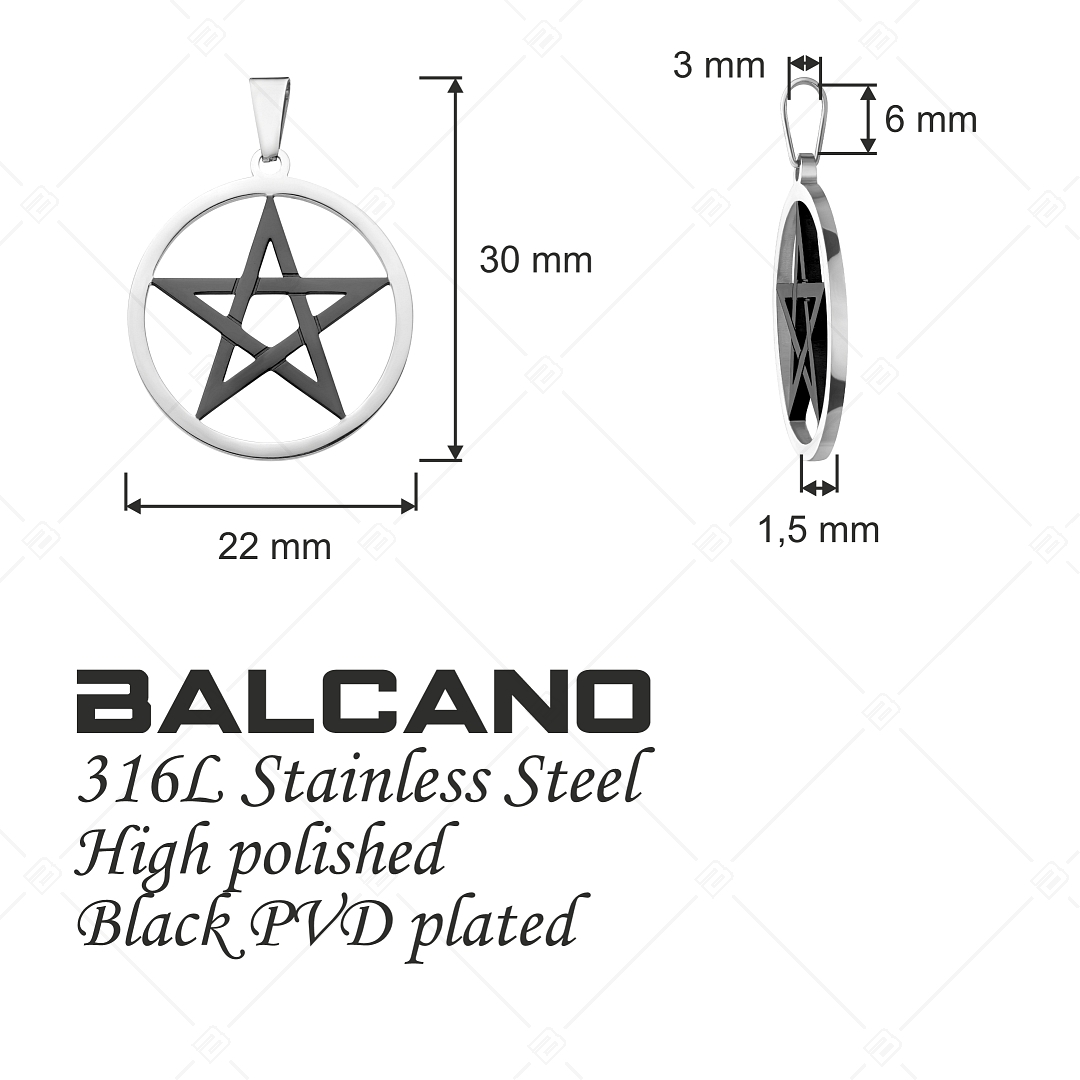 BALCANO - Pentagram / Ötágú csillag medál, fekete PVD bevonattal (242214BC11)