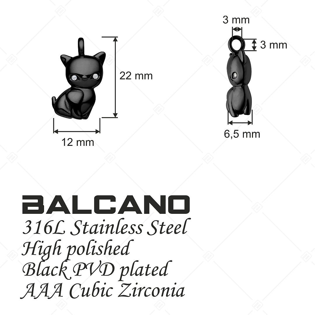 BALCANO - Kitty / Kiscica alakú nemesacél medál cirkóniával és fekete PVD bevonattal (242215BC11)