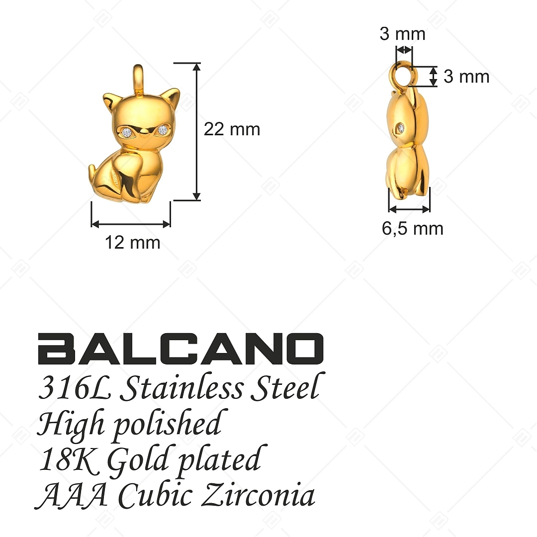 BALCANO - Kitty / Kiscica alakú nemesacél medál cirkóniával és 18K arany bevonattal (242215BC88)