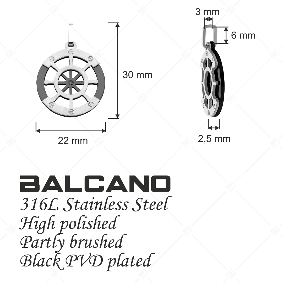 BALCANO - Sailor / Hajókormány alakú nemesacél medál, fekete PVD bevonattal (242219BC11)