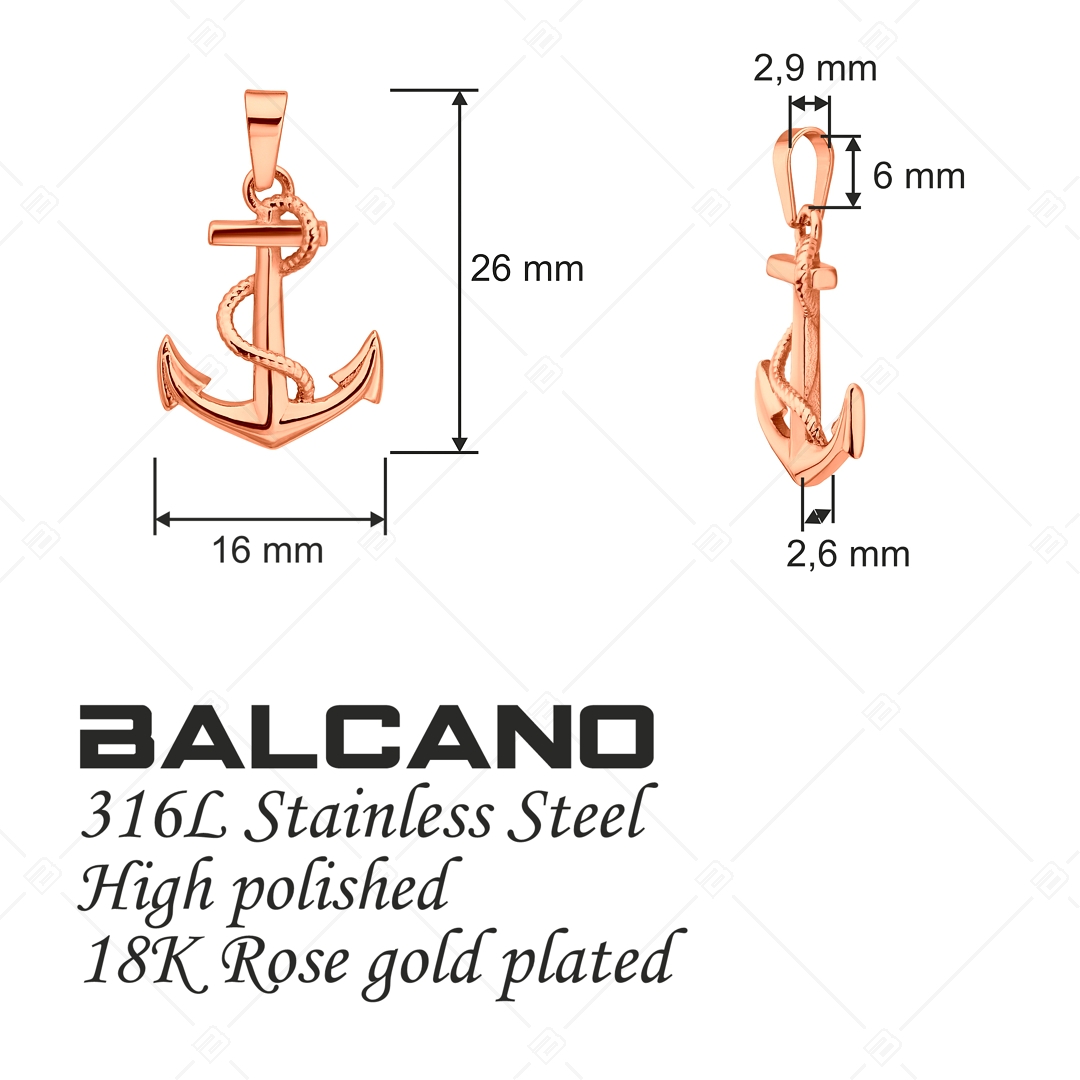 BALCANO - Ancoris / Nemesacél horgony medál 18K rozé arany bevonattal (242233BC96)