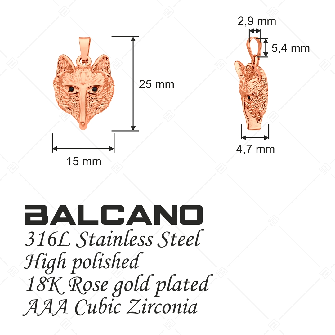 BALCANO - Wolf / Nemesacél farkas fej medál cirkónia drágakövekkel és 18K rozé arany bevonattal (242234BC96)