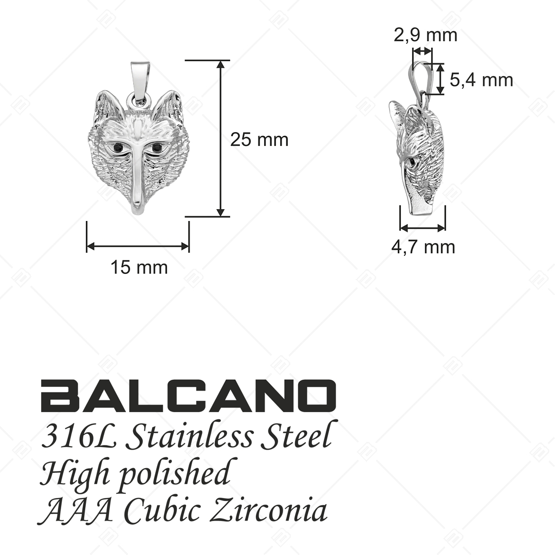 BALCANO - Wolf / Nemesacél farkas fej medál cirkónia drágakövekkel és magasfényű polírozással (242234BC97)