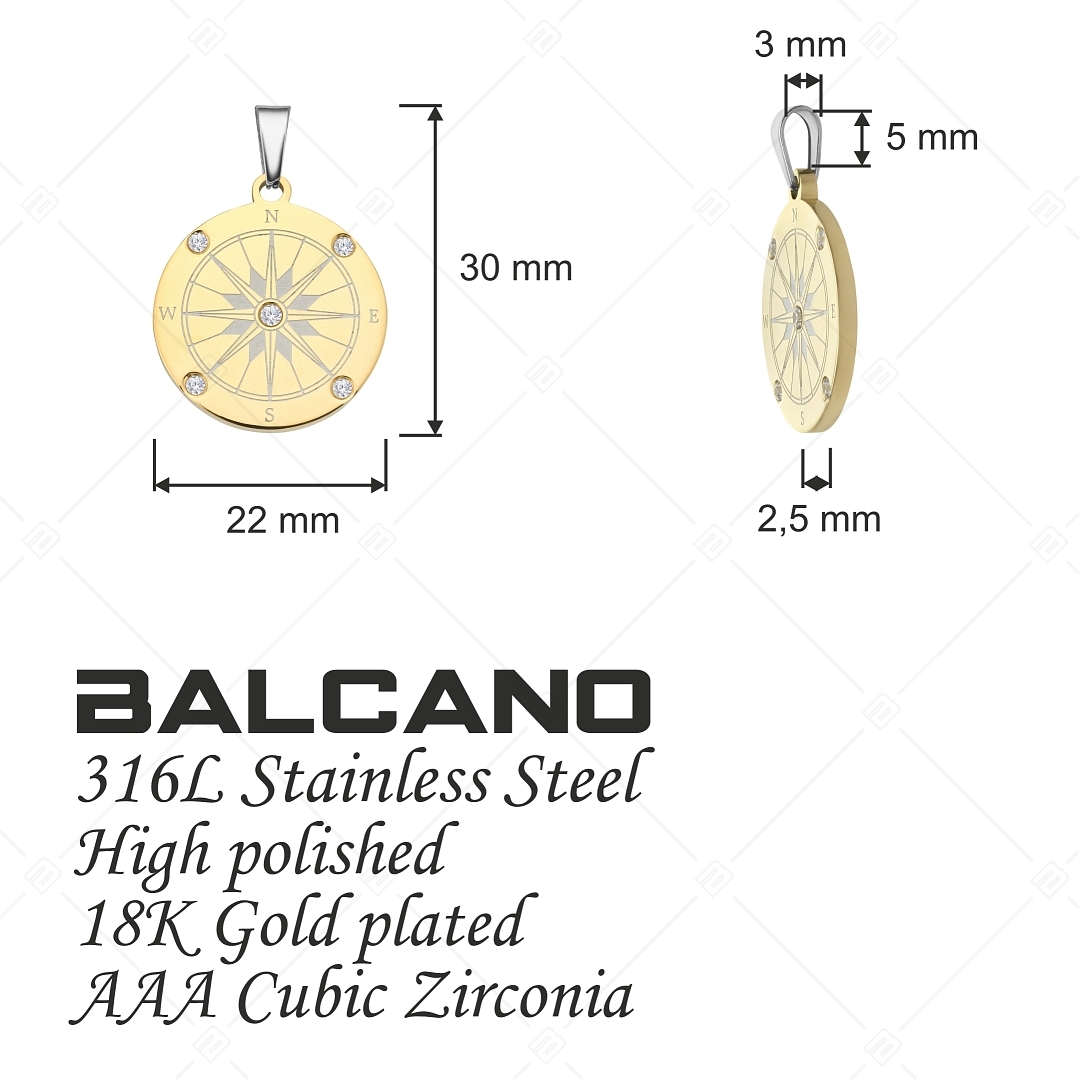 BALCANO - Compass / Iránytű medál cirkónia drágakövekkel, 18K arany bevonattal (242253BC88)