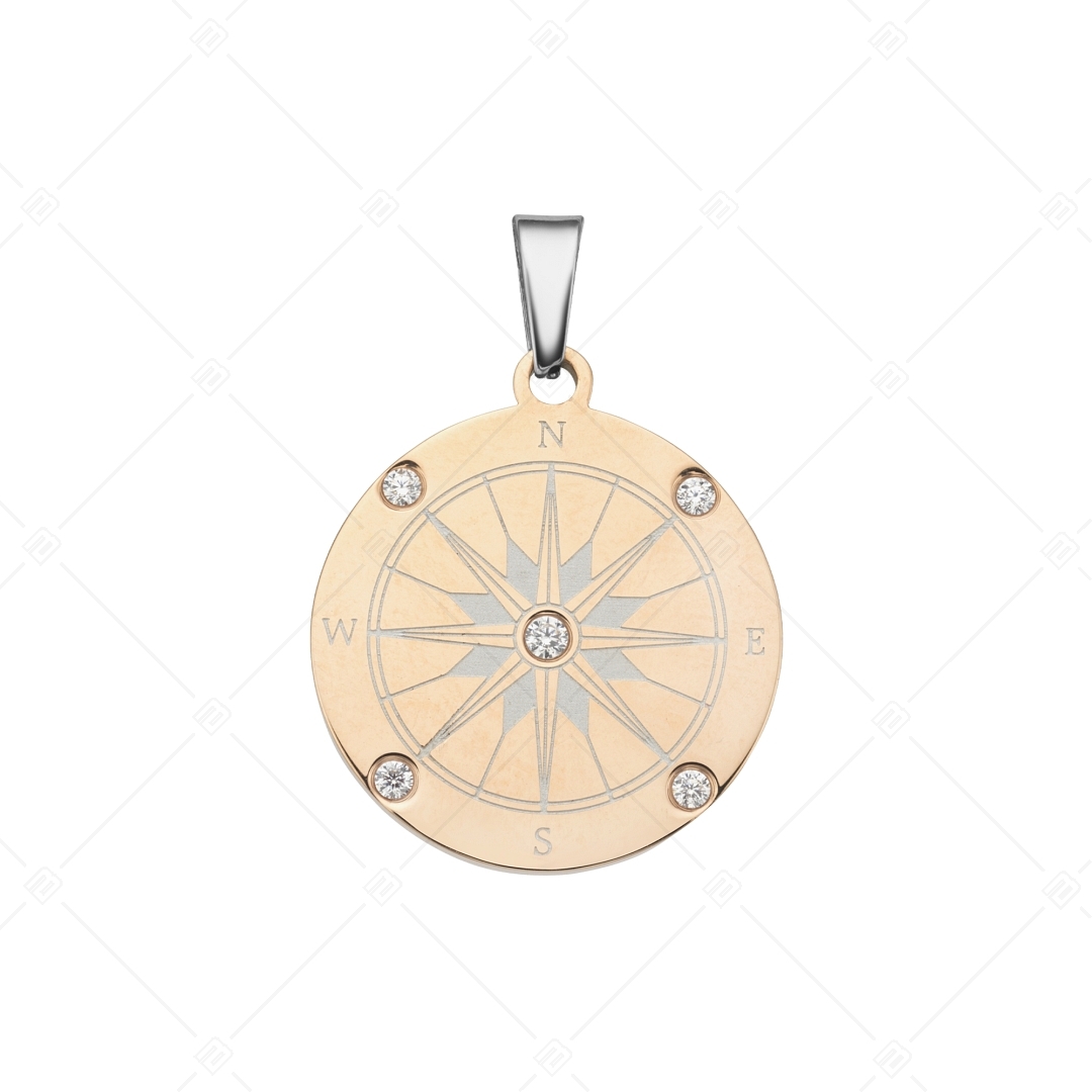 BALCANO - Compass / Iránytű medál cirkónia drágakövekkel, 18K rozé arany bevonattal (242253BC96)