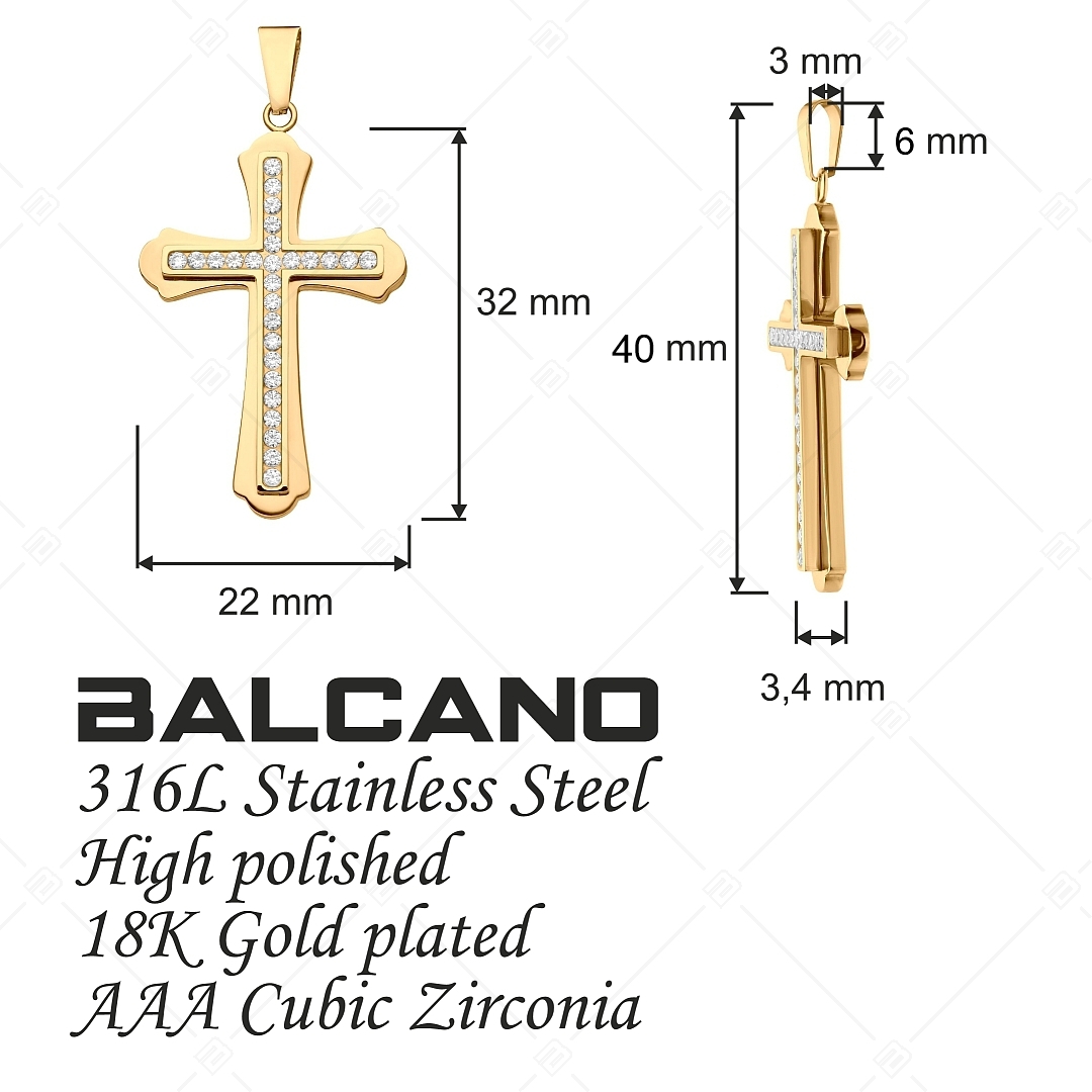 BALCANO - Gemmas / Kereszt alakú medál cirkónia drágakövekkel, 18K arany bevonattal (242254BC88)