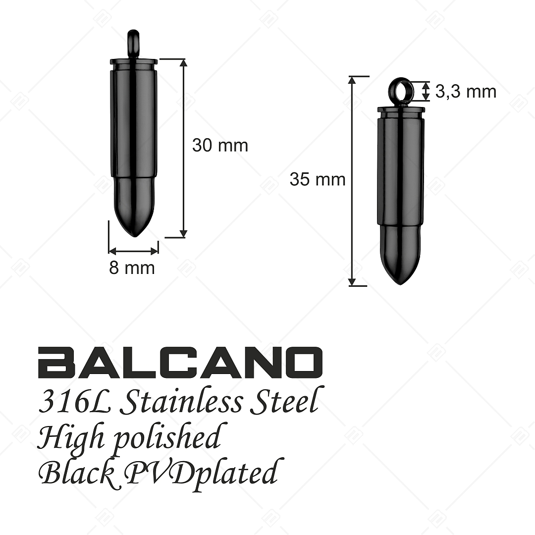 BALCANO - Bullet / Pisztolygolyó, töltény medál fekete PVD bevonattal (242258BC11)