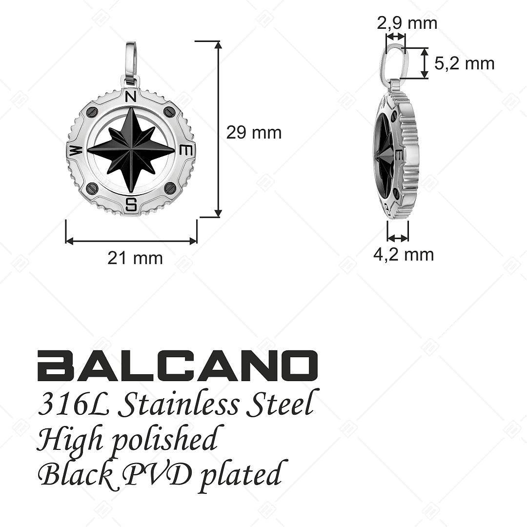 BALCANO - Seaman / Iránytű medál magasfényű polírozással és fekete PVD bevonattal (242260BC11)