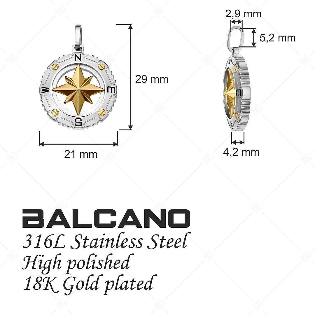BALCANO - Seaman / Iránytű medál magasfényű polírozással és 18K arany bevonattal (242260BC88)