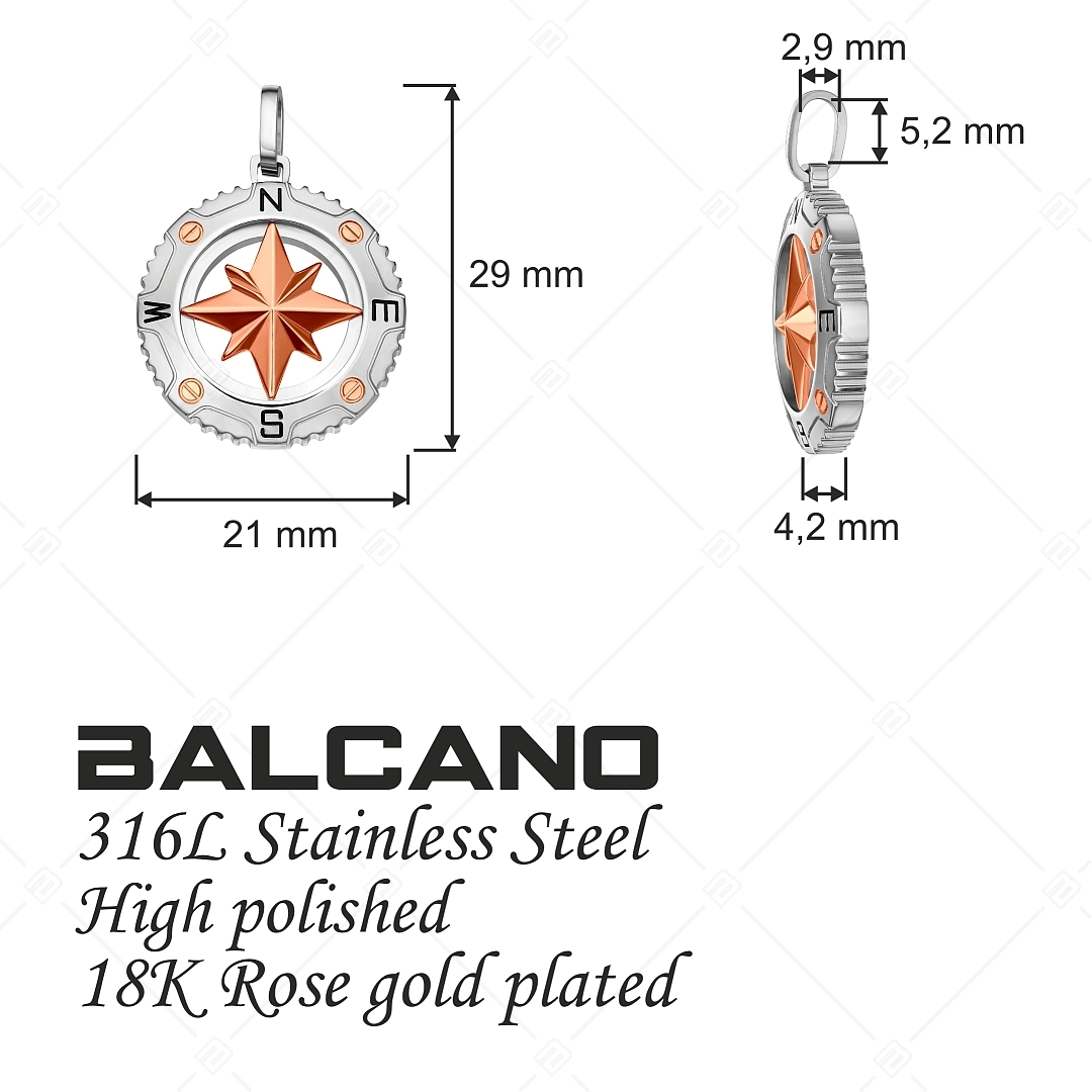 BALCANO - Seaman / Iránytű medál magasfényű polírozással és 18K rozé arany bevonattal (242260BC96)