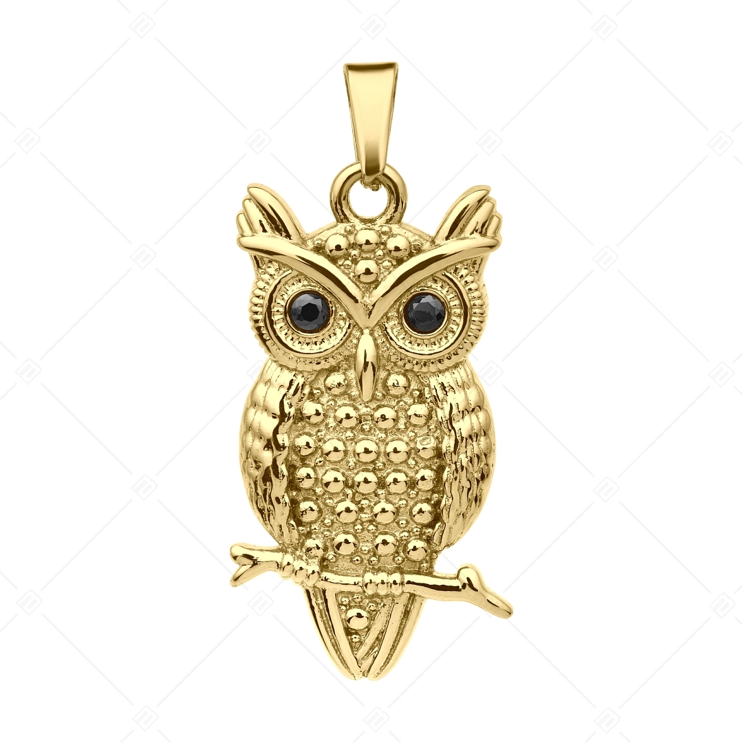 BALCANO - Owl / Nemesacél bagoly medál 18K arany bevonattal és zirkónia drágakövekkel (242262BC88)