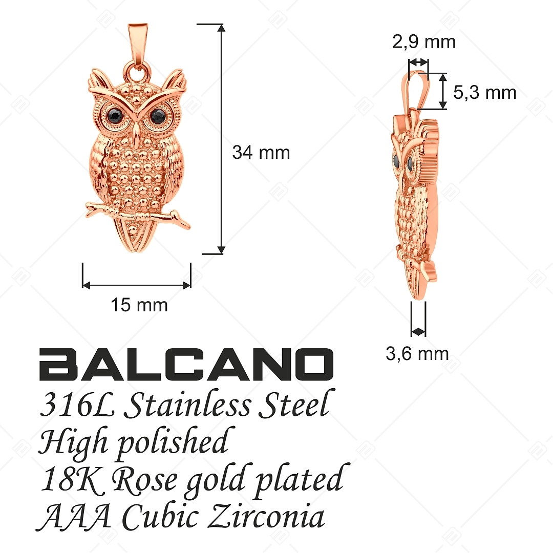 BALCANO - Owl / Nemesacél bagoly medál 18K rozé arany bevonattal és zirkónia drágakövekkel (242262BC96)