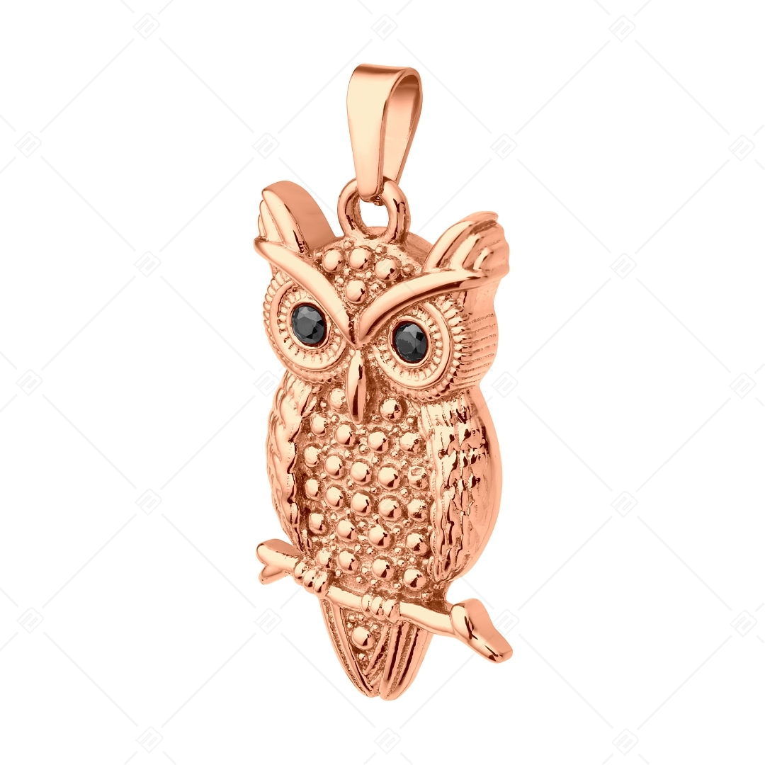 BALCANO - Owl / Nemesacél bagoly medál 18K rozé arany bevonattal és zirkónia drágakövekkel (242262BC96)