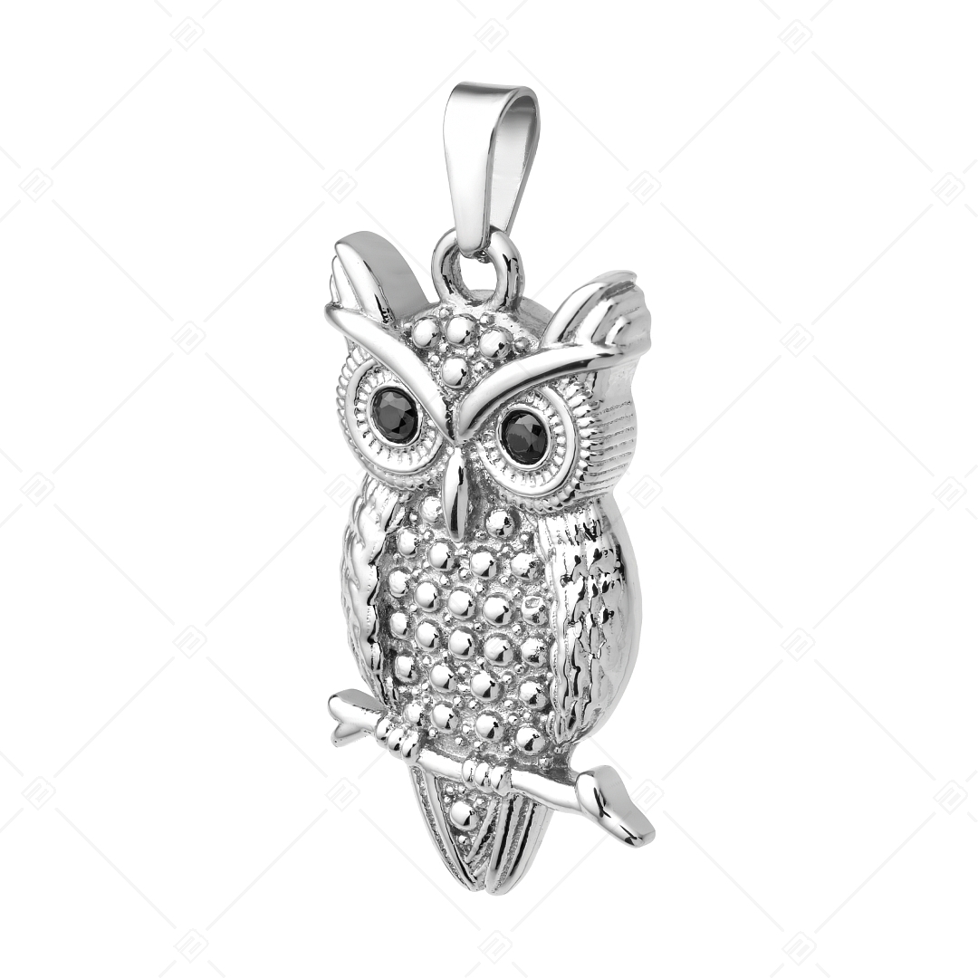 BALCANO - Owl / Nemesacél bagoly medál magasfényű polírozással és zirkónia drágakövekkel (242262BC97)