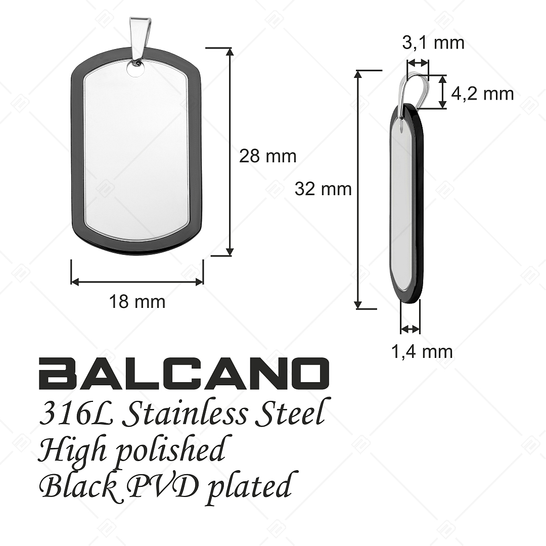 BALCANO - Dog Tag / Gravírozható nemesacél dögcédula medál magasfényű polírozással és fekete PVD bevonattal (242265BC11)