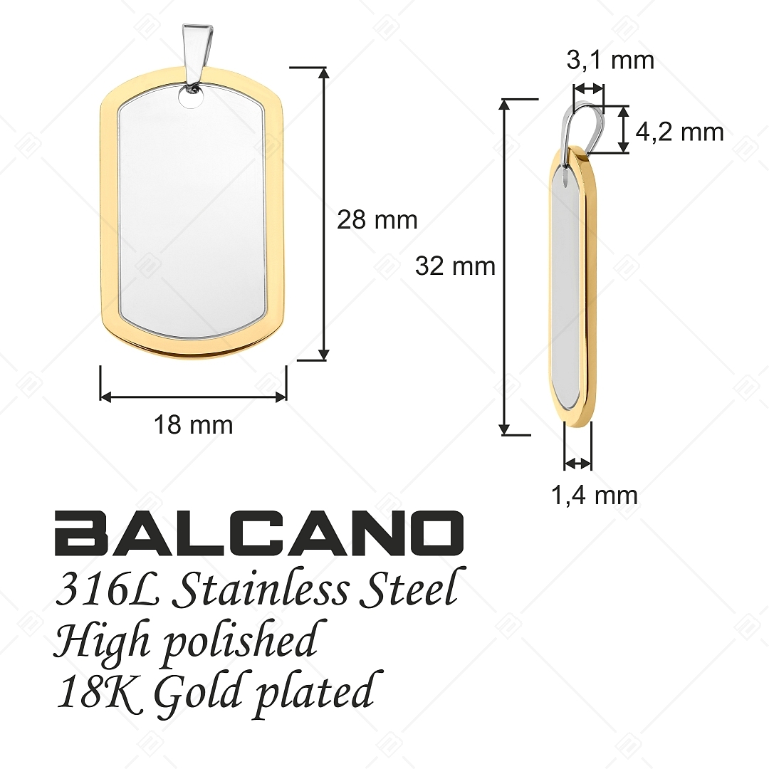 BALCANO - Dog Tag / Gravírozható nemesacél dögcédula medál magasfényű polírozással és 18K arany bevonattal (242265BC88)