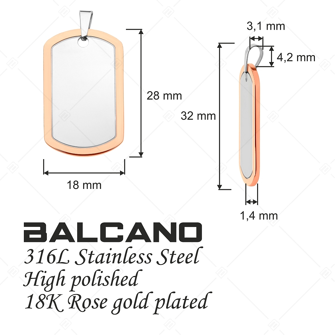 BALCANO - Dog Tag / Gravírozható nemesacél dögcédula medál magasfényű polírozással és 18K rozé arany bevonattal (242265BC96)