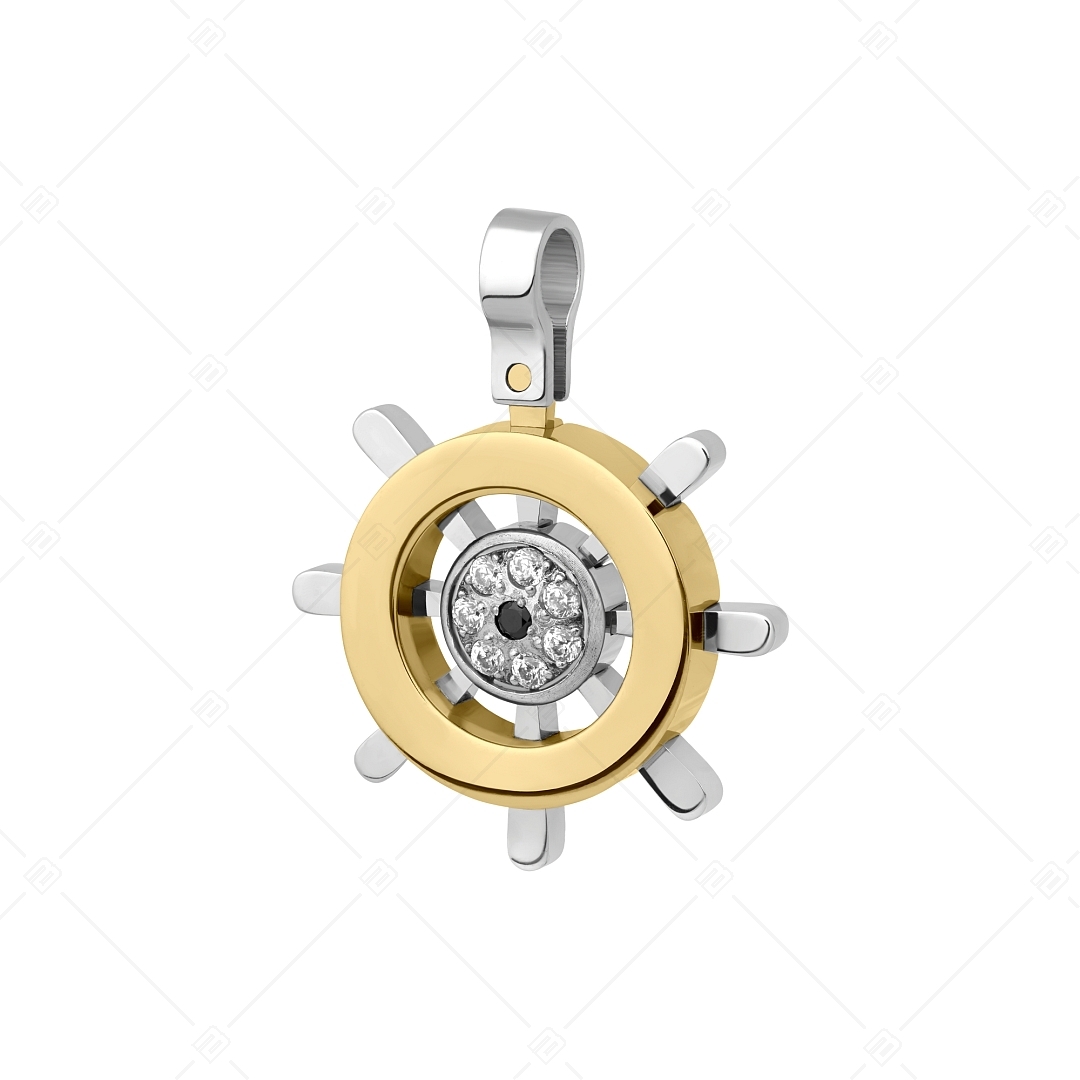 BALCANO - Helmsman / Nemesacél hajókormány medál cirkónia drágakövekkel és 18K arany bevonattal (242269BC88)