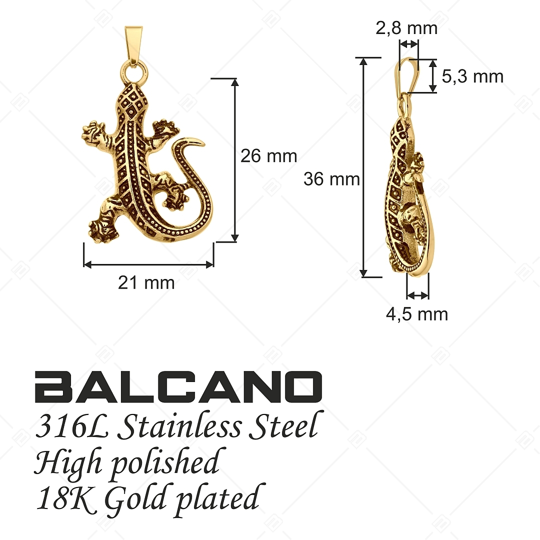 BALCANO - Gecko / Gyík alakú nemesacél medál 18K arany bevonattal (242270BC88)