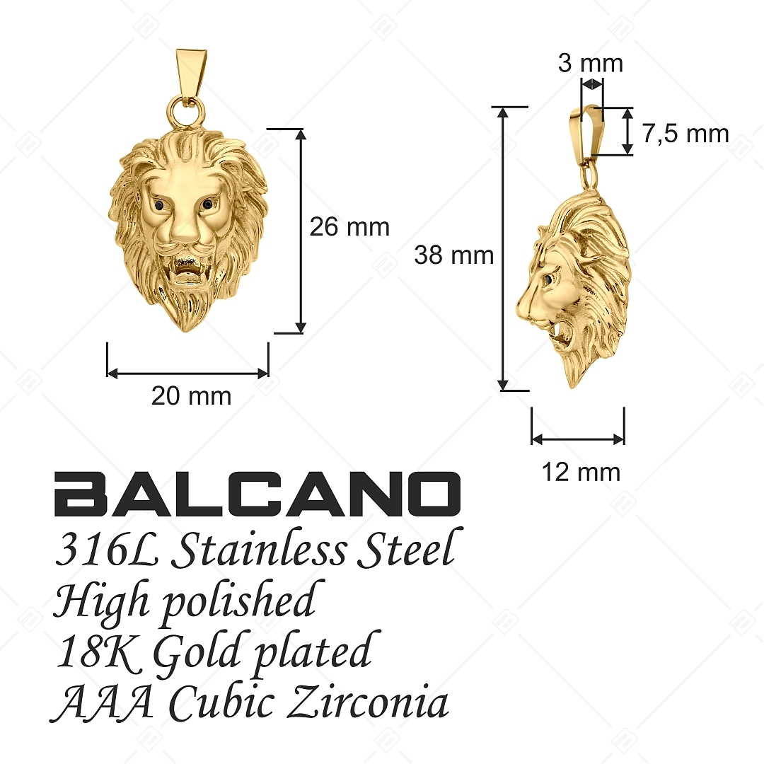 BALCANO - Lion / Oroszlánfej alakú nemesacél medál 18K arany bevonattal és cirkóniával (242271BC88)